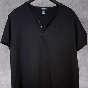 Black V-Neck Button Short Sleeve Top - Forever 21